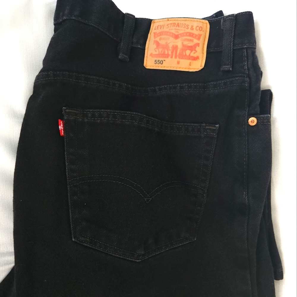 Mens 550 Levis Relaxed Fit Black Jeans 44X30